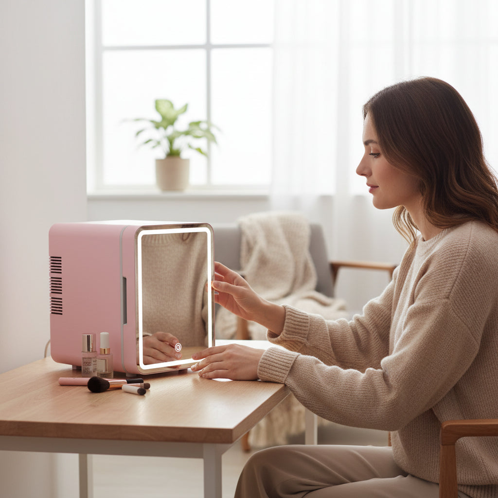 Mini-Kühlschrank mit Spiegel & LED-Beleuchtung – kompakt, modern & vielseitig