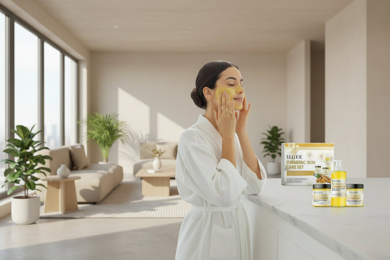 3-teiliges Gesichtspflege-Set mit Kurkuma & Ingwer – Reinigung, Peeling & Pflege